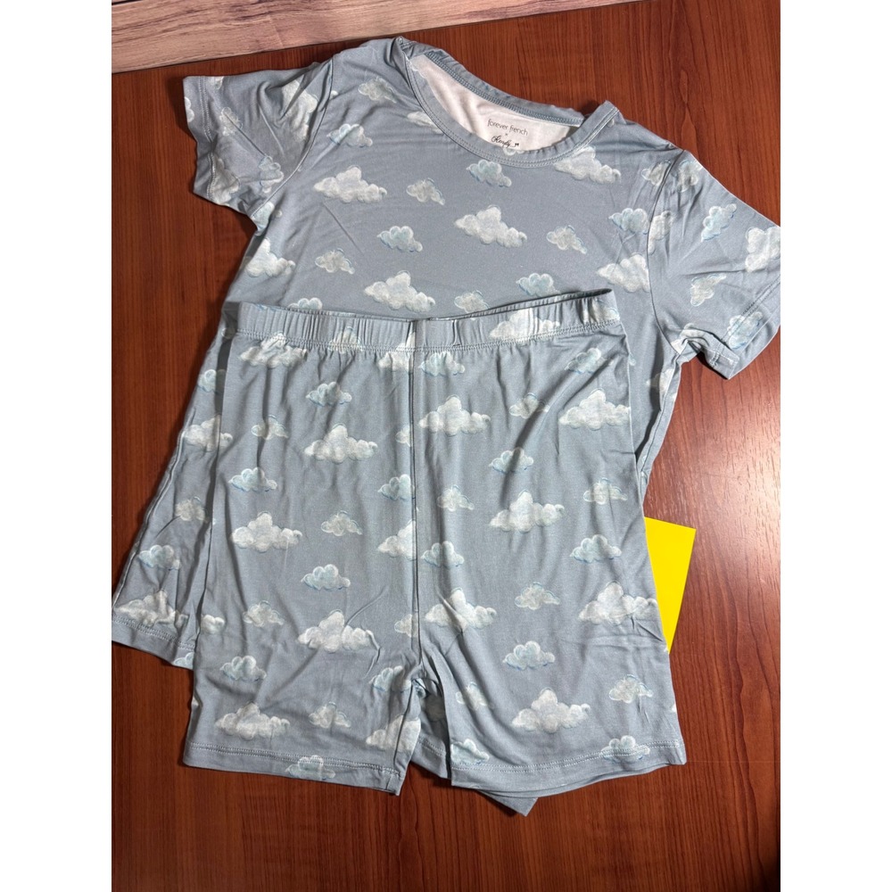 Forever French Duke Bamboo Short Set Kids 10-12Y Blue Cloud Print Pajamas 2pc
